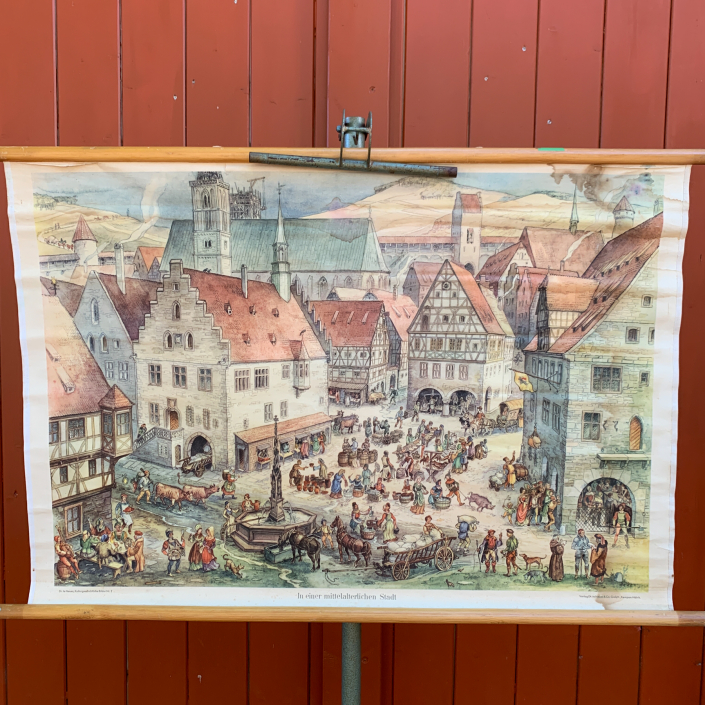 Vintage Schaubild / Schultafe Mittelalterliche Stadt