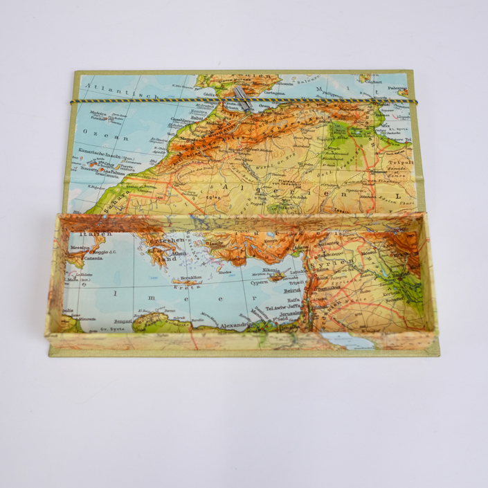 handgemachtes Etui mit Mittelmeer & Marokko Karte