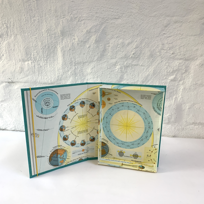 Staubig pastellige Farben und ein fröhlich leuchtender Einband, in Handarbeit gefertigt.